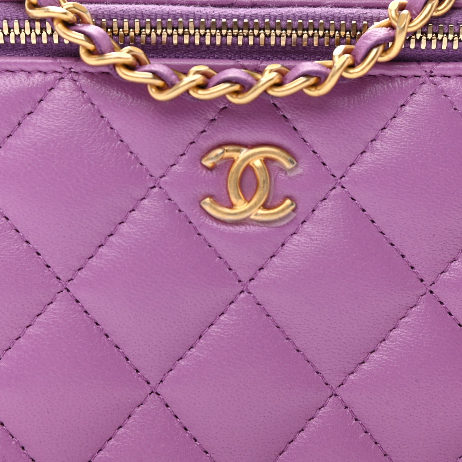 Chanel Lambskin Quilted Pearl Crush Small Vanity Case With Chain Purple 8 of 11