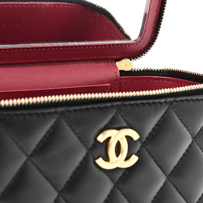Chanel Lambskin Quilted Sweet Camellia Small Vanity Case With Chain Black 8 of 12