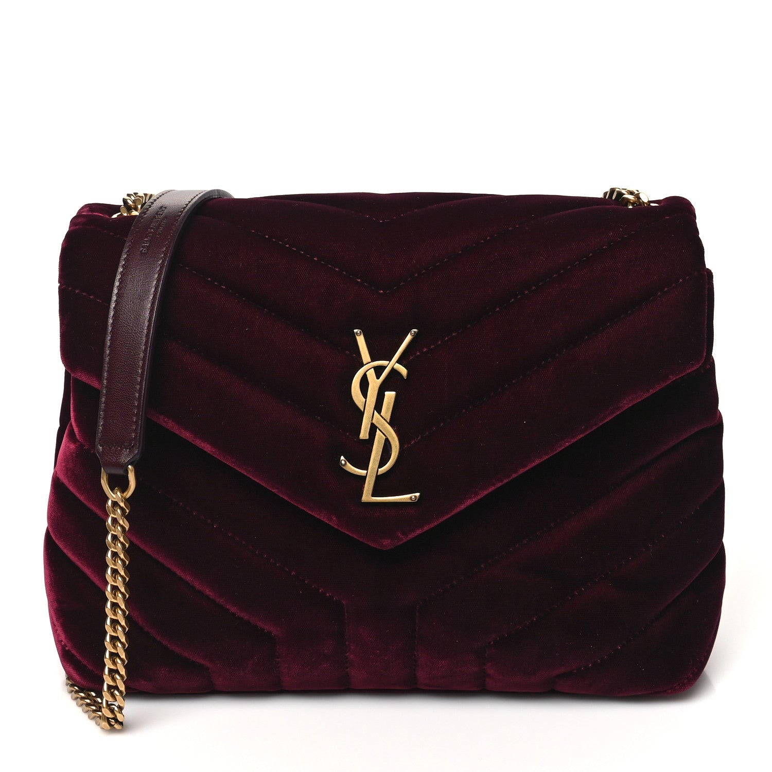 Saint Laurent Velvet Y Quilted Monogram Small Loulou Chain Satchel Burgundy 1 of 10