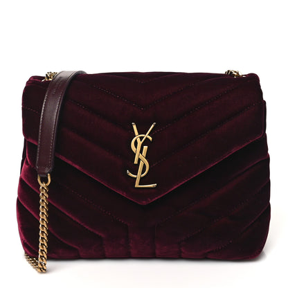 Saint Laurent Velvet Y Quilted Monogram Small Loulou Chain Satchel Burgundy 1 of 10