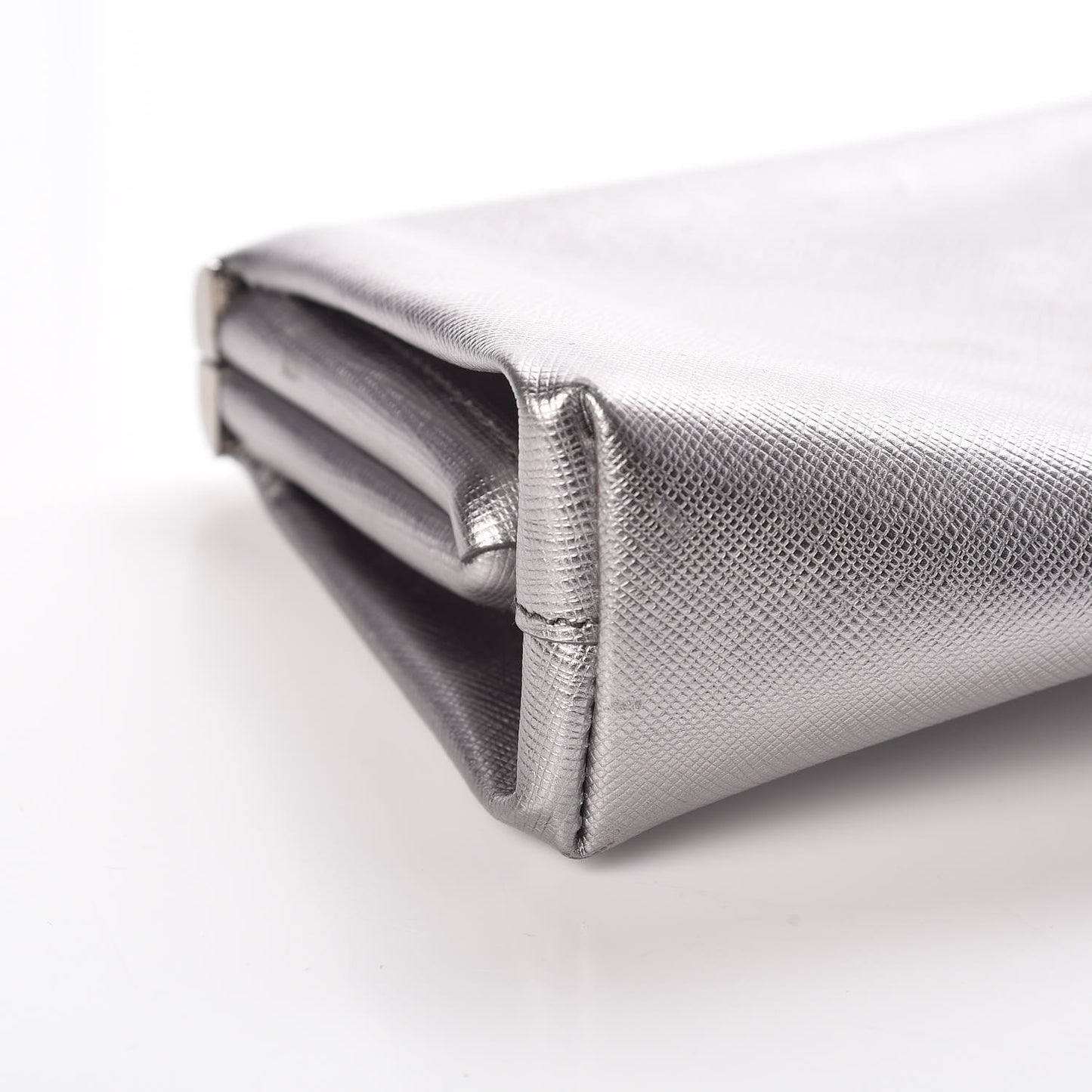 Metallic Saffiano Lux East West Frame Clutch Cromo