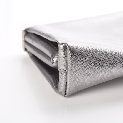 Prada Metallic Saffiano Lux East West Frame Clutch Cromo 15 of 17