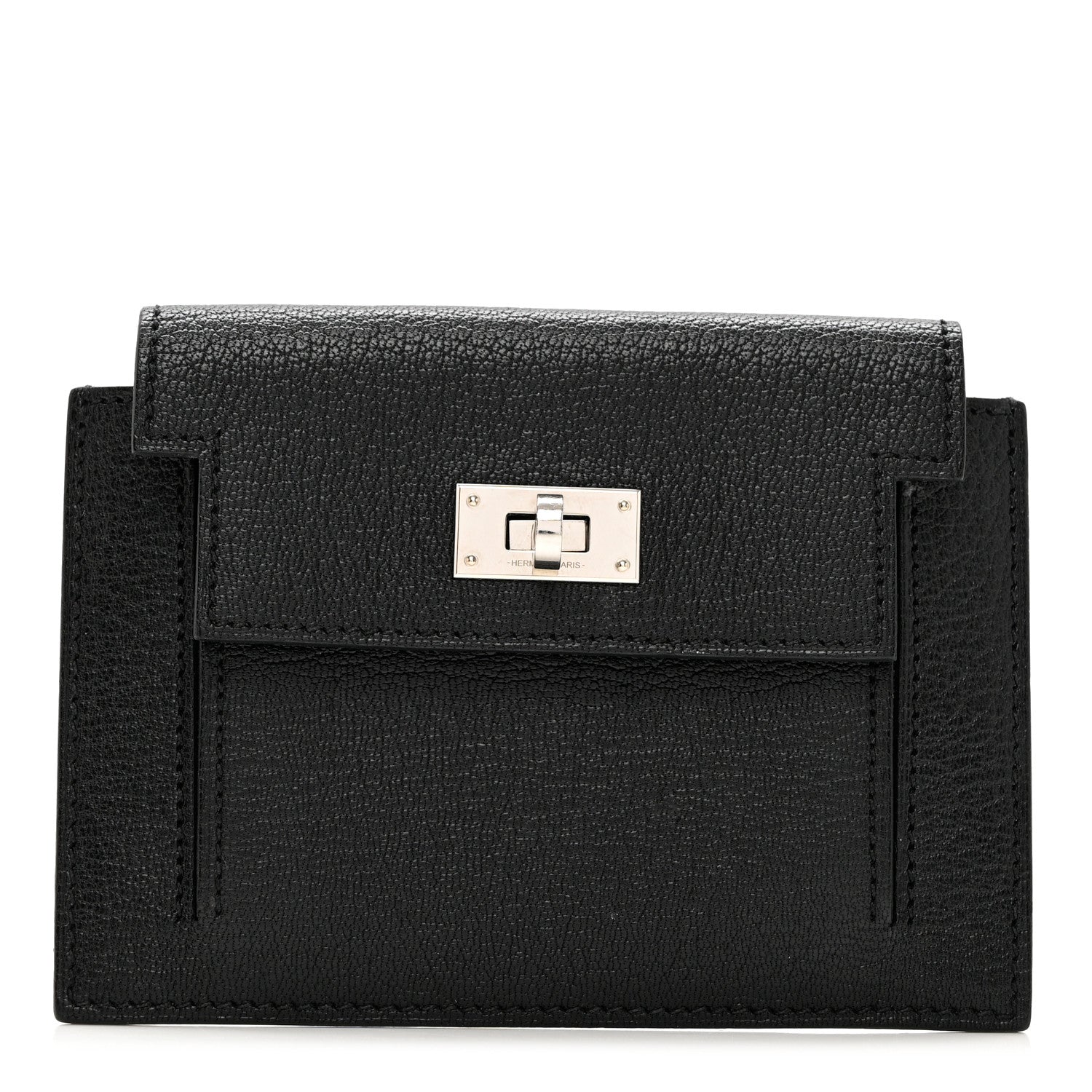 Hermes Chevre Mysore Kelly Pocket Compact Wallet Black 1 of 8