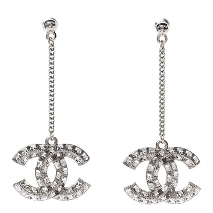Chanel Baguette Crystal CC Drop Earrings Silver 1 of 4
