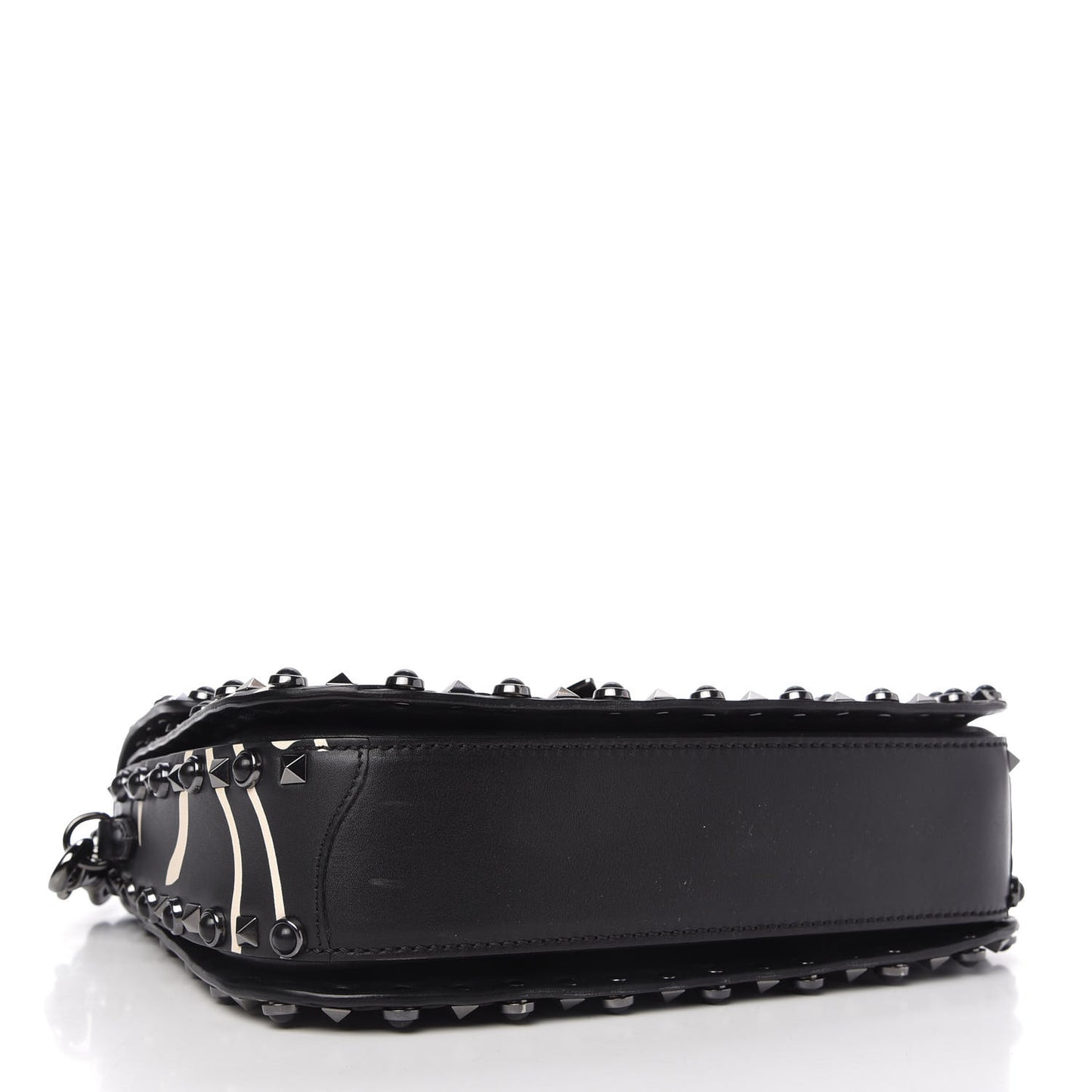 Calfskin Panther Medium Guitar Strap Rockstud Rolling Flap Saddle Bag Black
