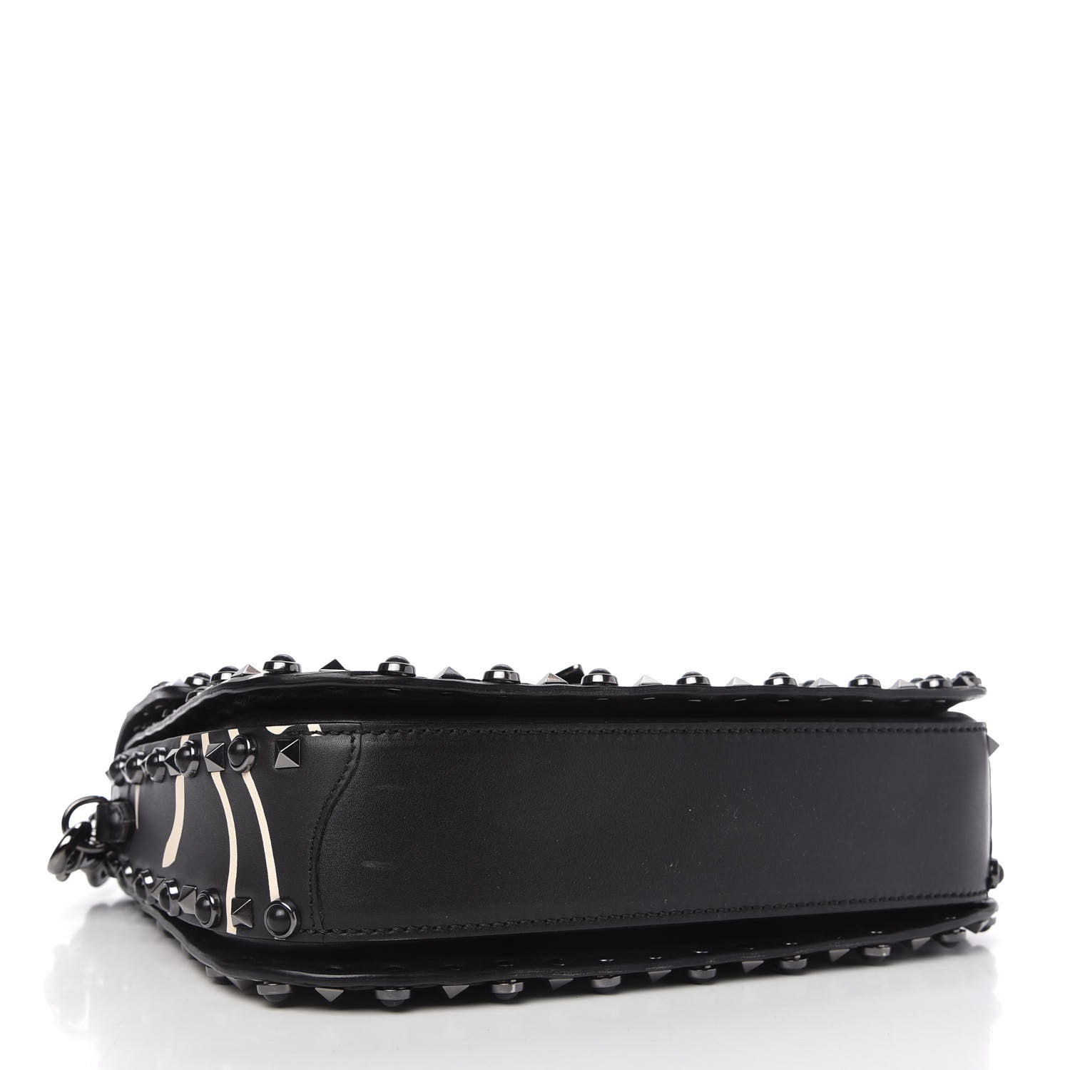 Valentino Garavani Calfskin Panther Medium Guitar Strap Rockstud Rolling Flap Saddle Bag Black 4 of 9
