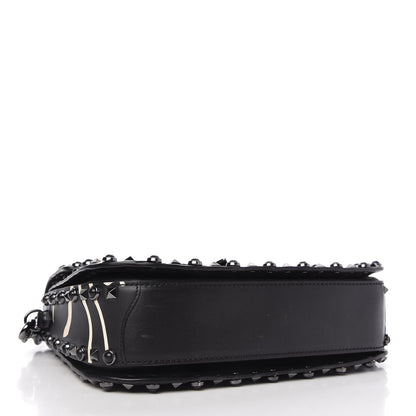 Valentino Garavani Calfskin Panther Medium Guitar Strap Rockstud Rolling Flap Saddle Bag Black 4 of 9