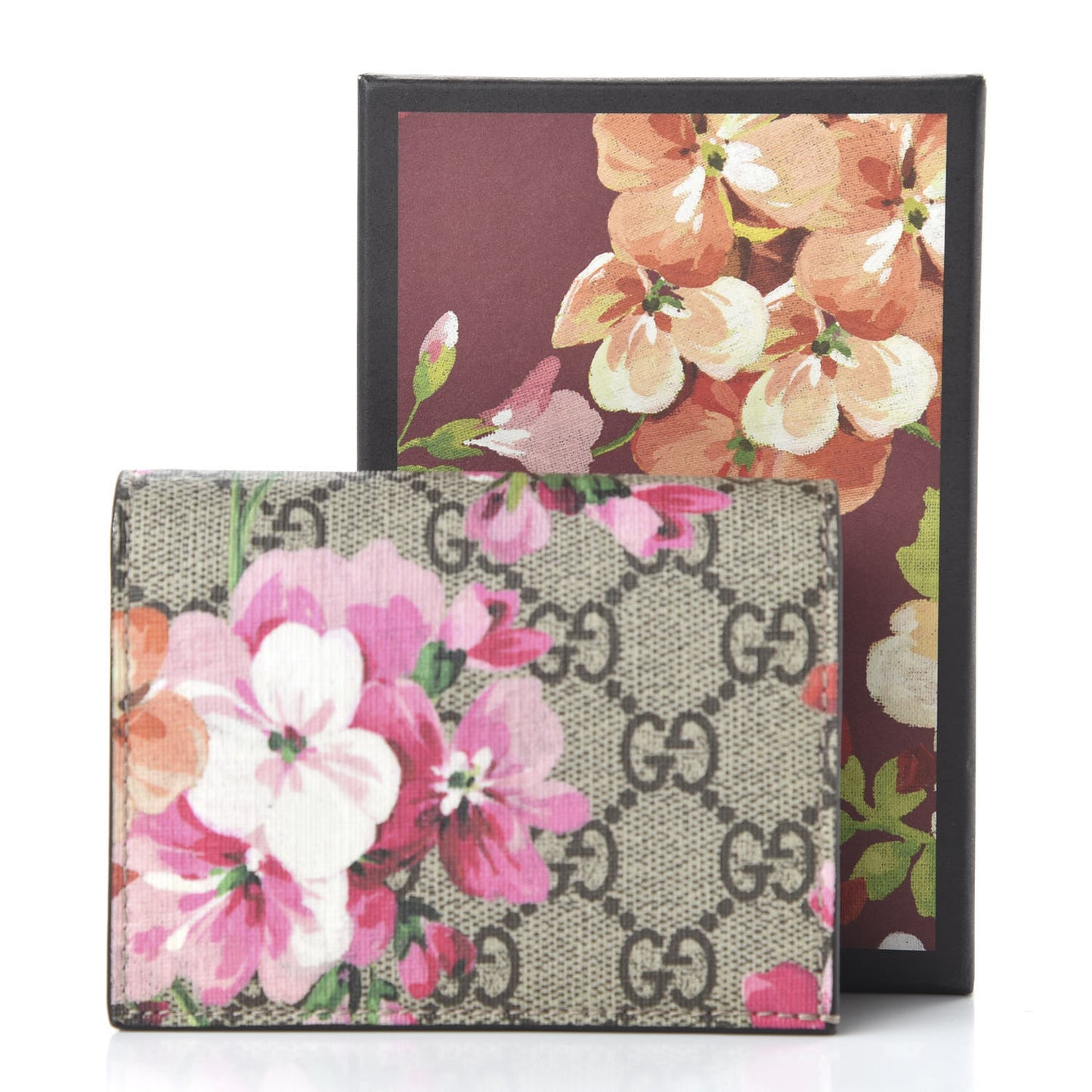 GG Supreme Monogram Blooms Card Case Beige Multicolor Dry Rose