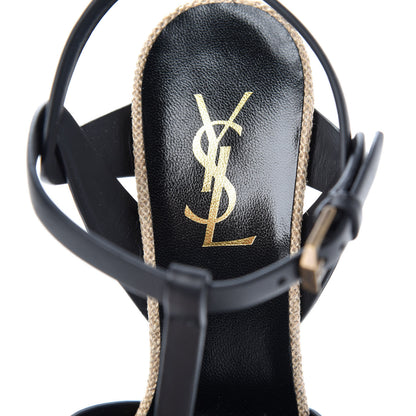 Saint Laurent Calfskin Canvas Tribute 75 Platform Sandals 38 Black 8 of 11