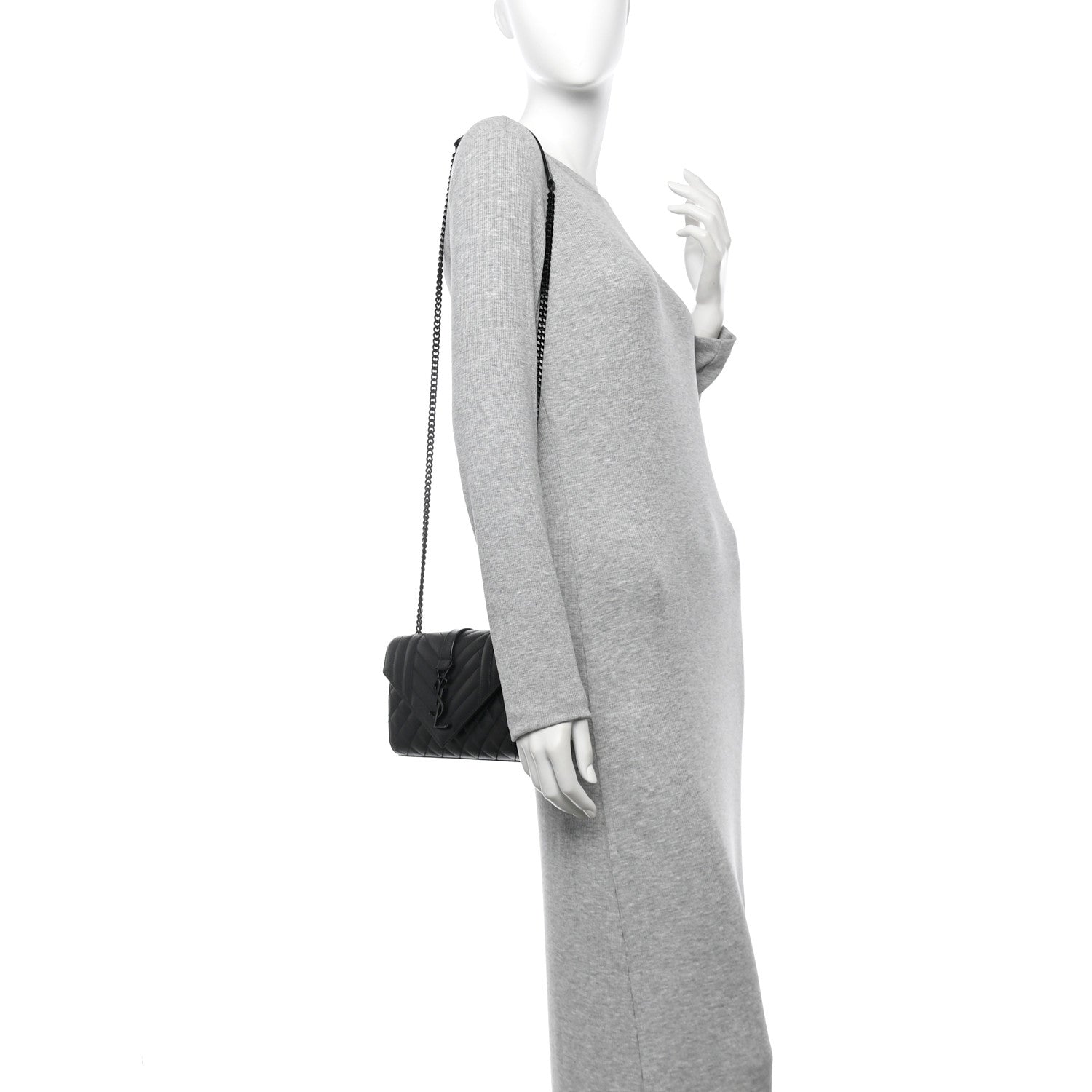 Saint Laurent Grain De Poudre Textured Mixed Matelasse Triquilt Small Monogram Monochrome Satchel Black 2 of 9
