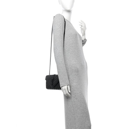 Saint Laurent Grain De Poudre Textured Mixed Matelasse Triquilt Small Monogram Monochrome Satchel Black 2 of 9