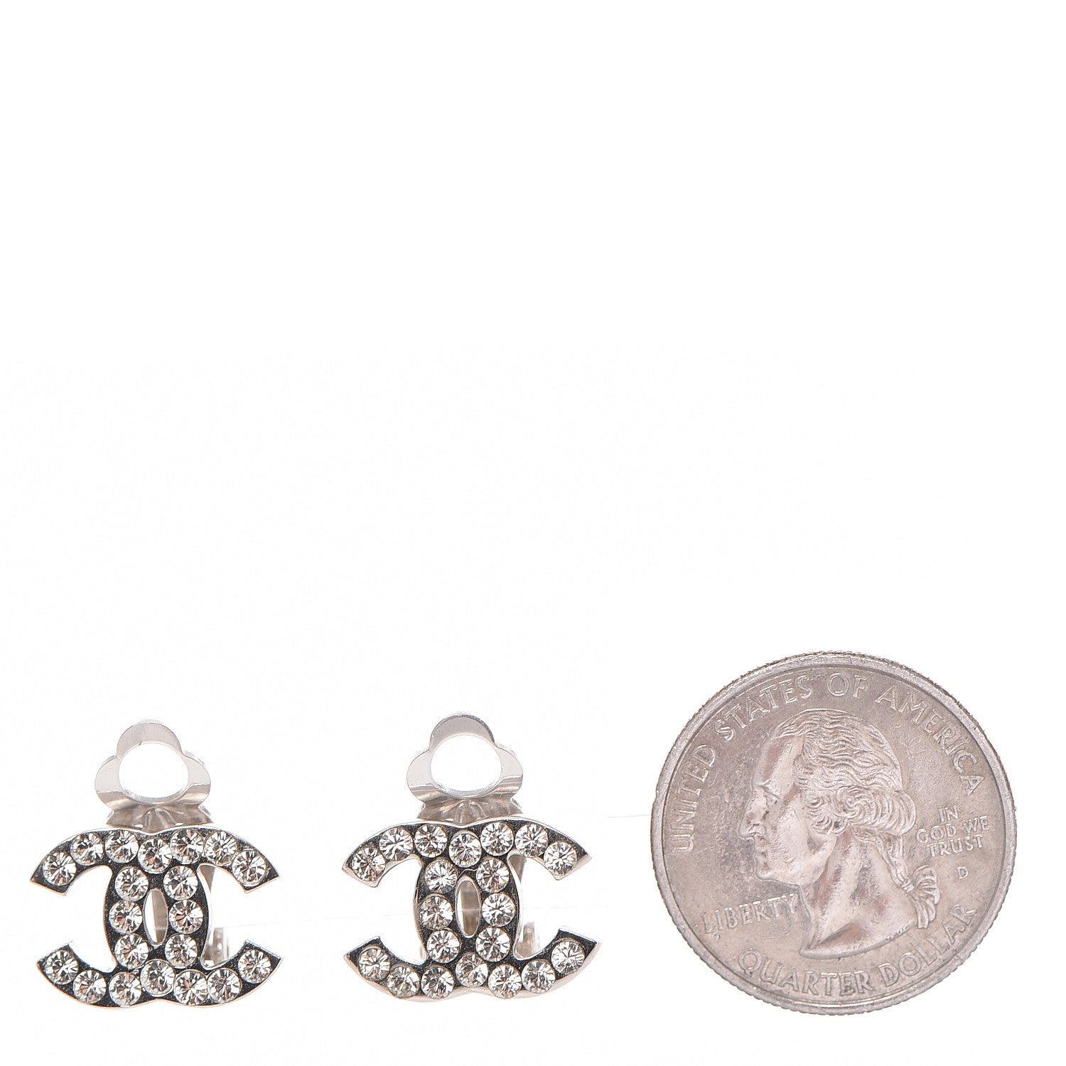 Chanel Crystal CC Clip On Earrings Silver 2 of 4