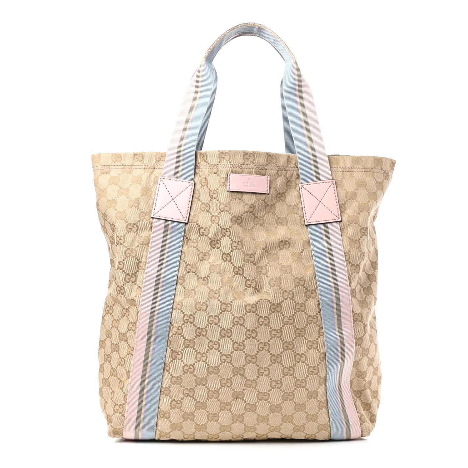 Gucci GG Monogram Medium Web Handle Vertical Tote Pink Blue 1 of 9