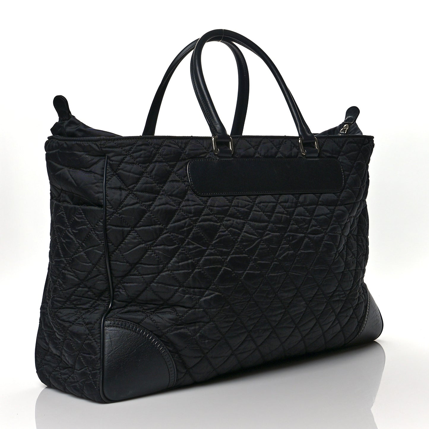 Nylon Quilted Calfskin Large CC Tote Bag Black