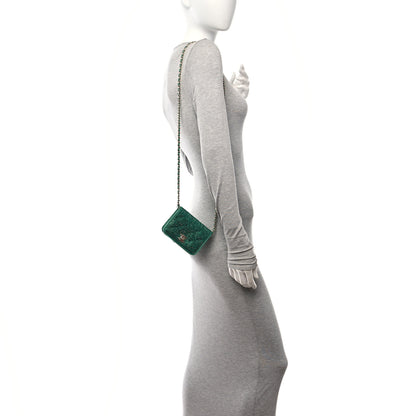 Chanel Lambskin Crystal Diamante Clutch With Chain Green 2 of 12