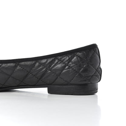 Chanel Aged Calfskin Quilted CC Cap Toe Ballerina Flats 39.5 Black 20 of 21