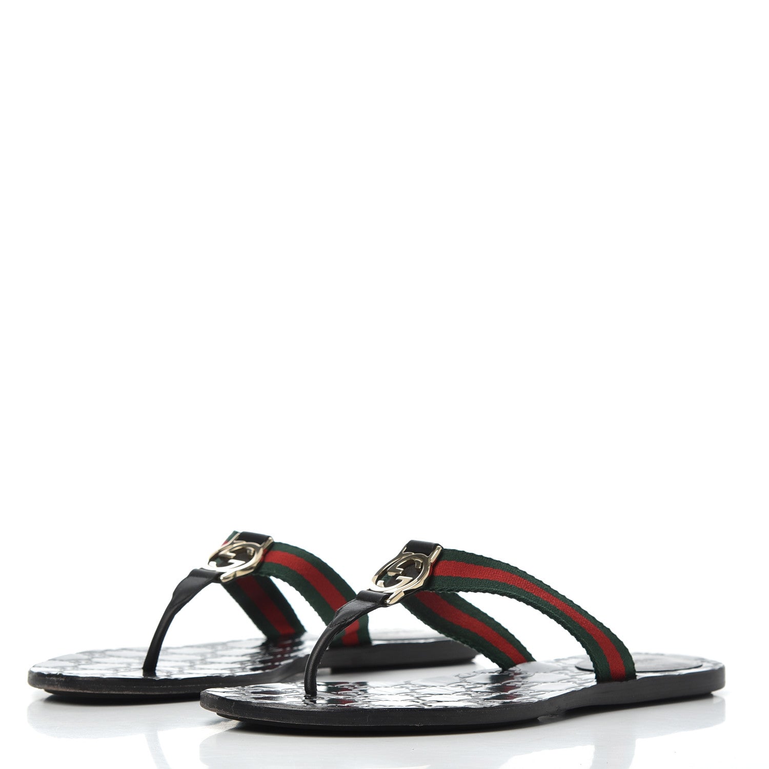 Gucci Nylon Guccissima Web Womens Thong Sandals 38.5 Green Red Black 3 of 16