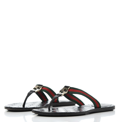 Gucci Nylon Guccissima Web Womens Thong Sandals 38.5 Green Red Black 3 of 16