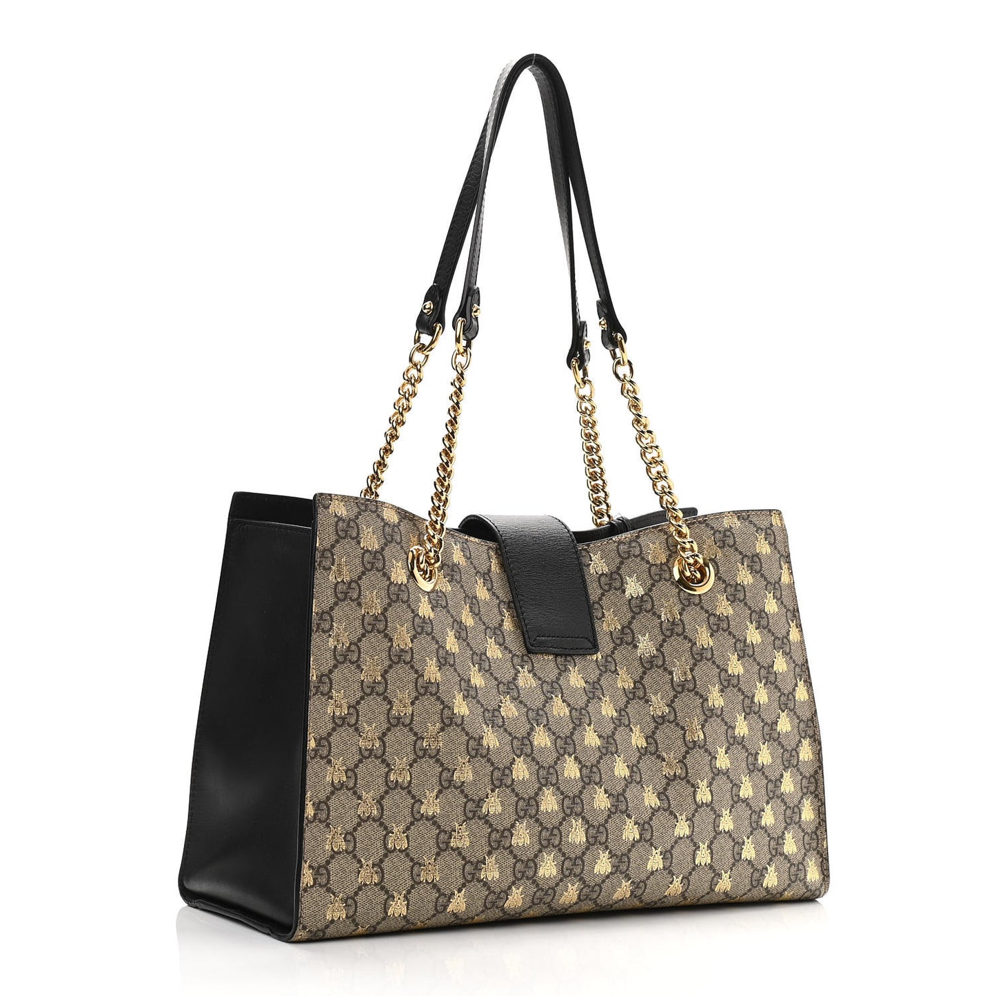GG Supreme Monogram Bees Medium Padlock Tote Beige Oro Black