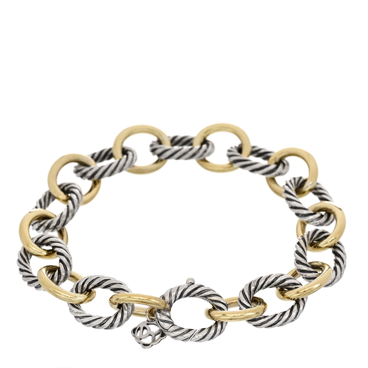 David Yurman Sterling Silver 18K Yellow Gold 12mm Large Oval Link Bracelet 2 of 5