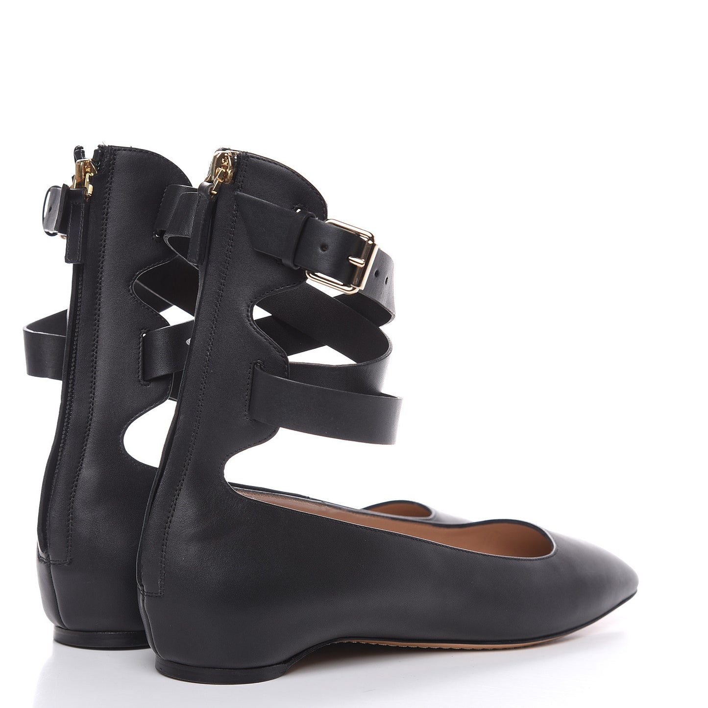 Calfskin Ballerina Ankle Strap Flats 38.5 Black
