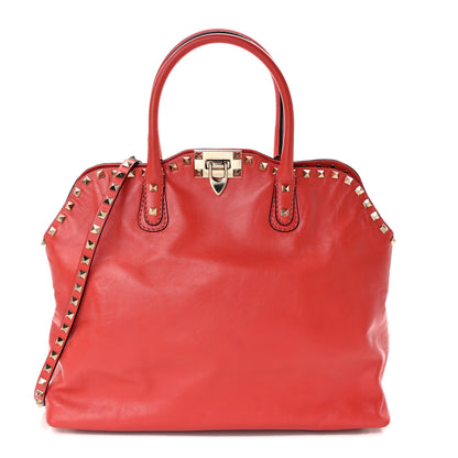 Valentino Garavani Vitello Rockstud Dome Satchel Deep Coral 1 of 8