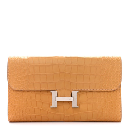 Hermes Matte Alligator Verso Constance Long Wallet Paille Sable 1 of 10