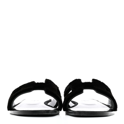 Hermes Mink Fur Oran Sandals 37 Black 2 of 14