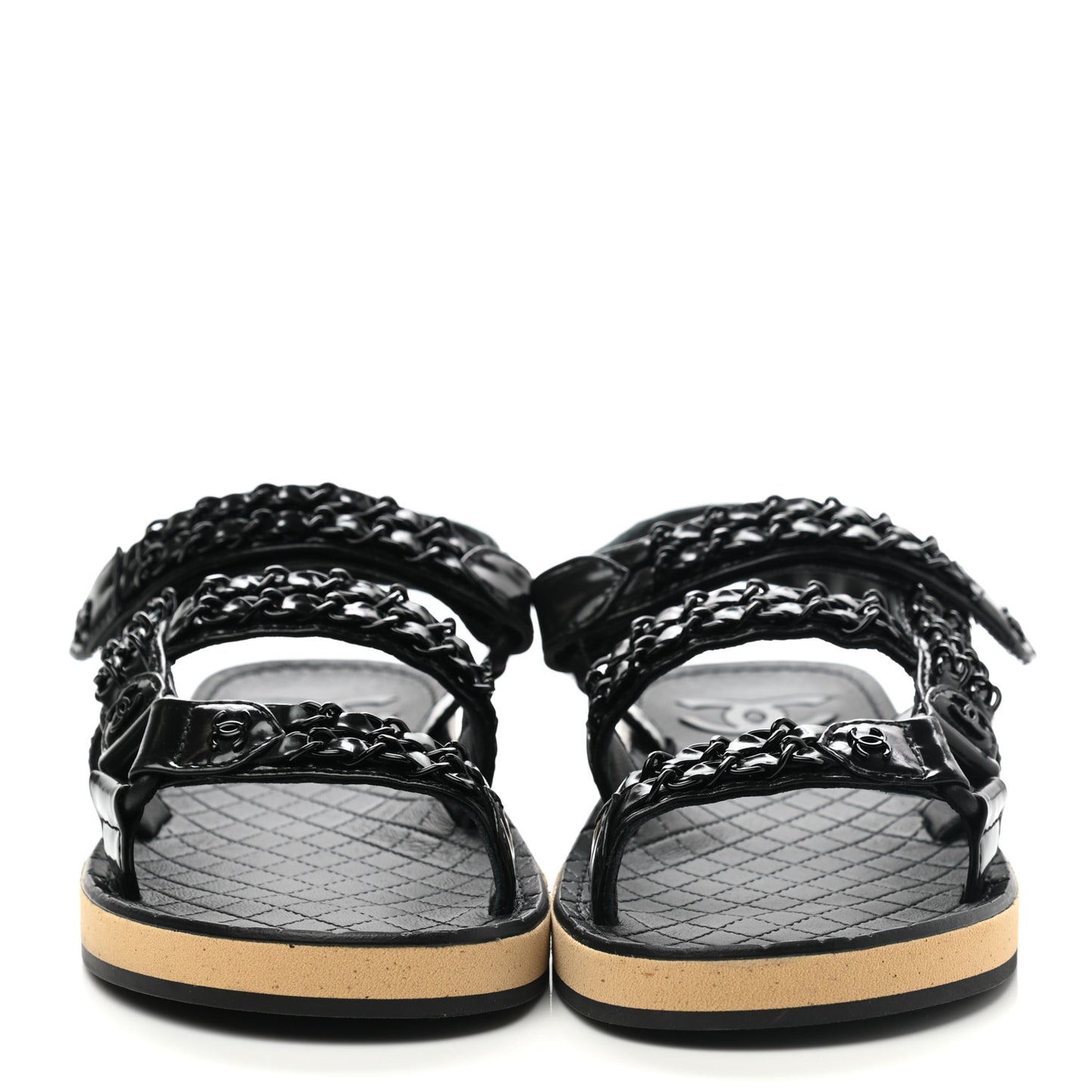 Laminated Goatskin Chain Sandals 37 So Black