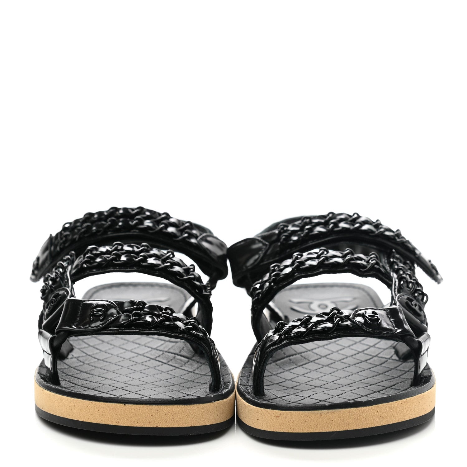 Chanel Laminated Goatskin Chain Sandals 37 So Black 2 of 8