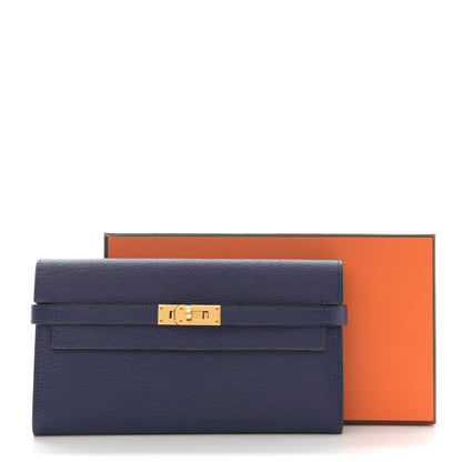 Hermes Chevre Mysore Kelly Longue Wallet Bleu Ecre 8 of 8