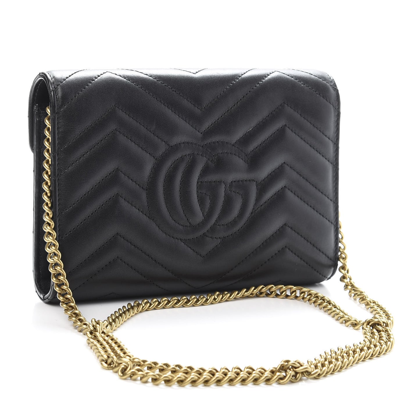 Calfskin Matelasse GG Marmont Chain Wallet Black