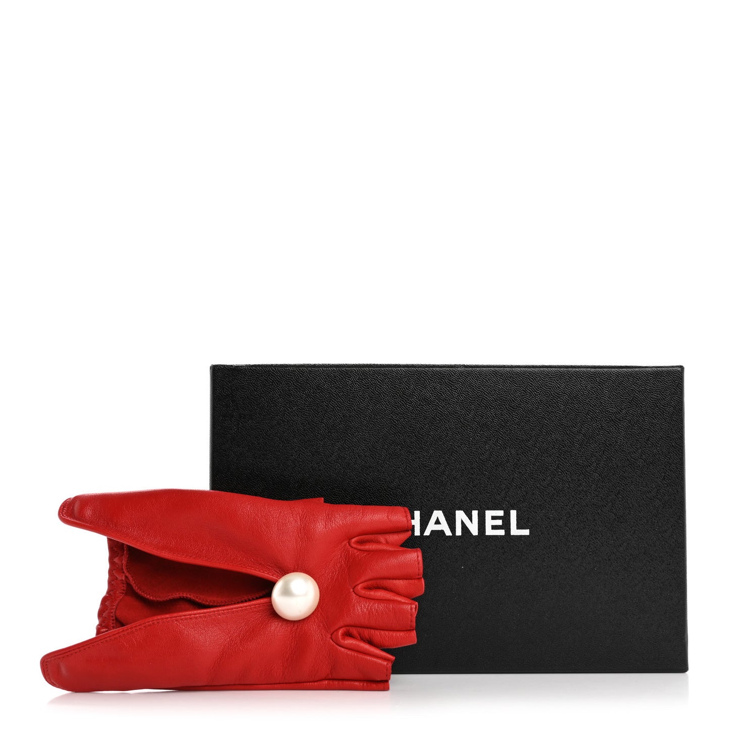Lambskin Pearl Fingerless CC Gloves 7 Red