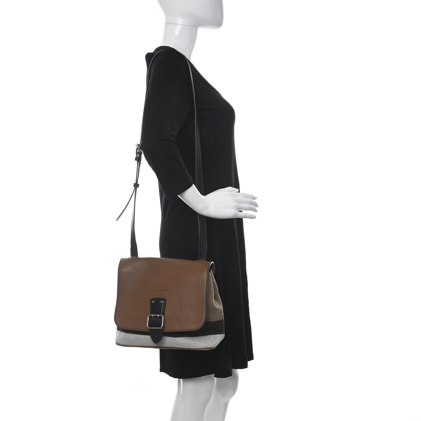 Canvas Mega Check Grainy Calfskin Small Shellwood Crossbody Brown