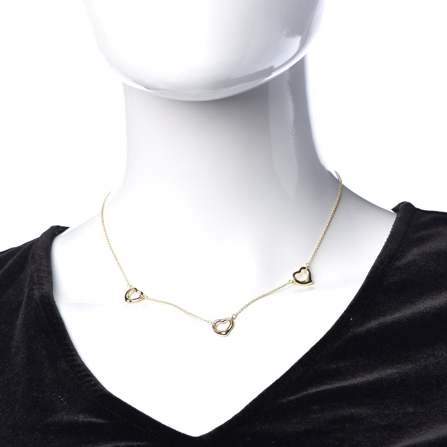 18K Yellow Gold Elsa Peretti 3 Open Heart Station Necklace