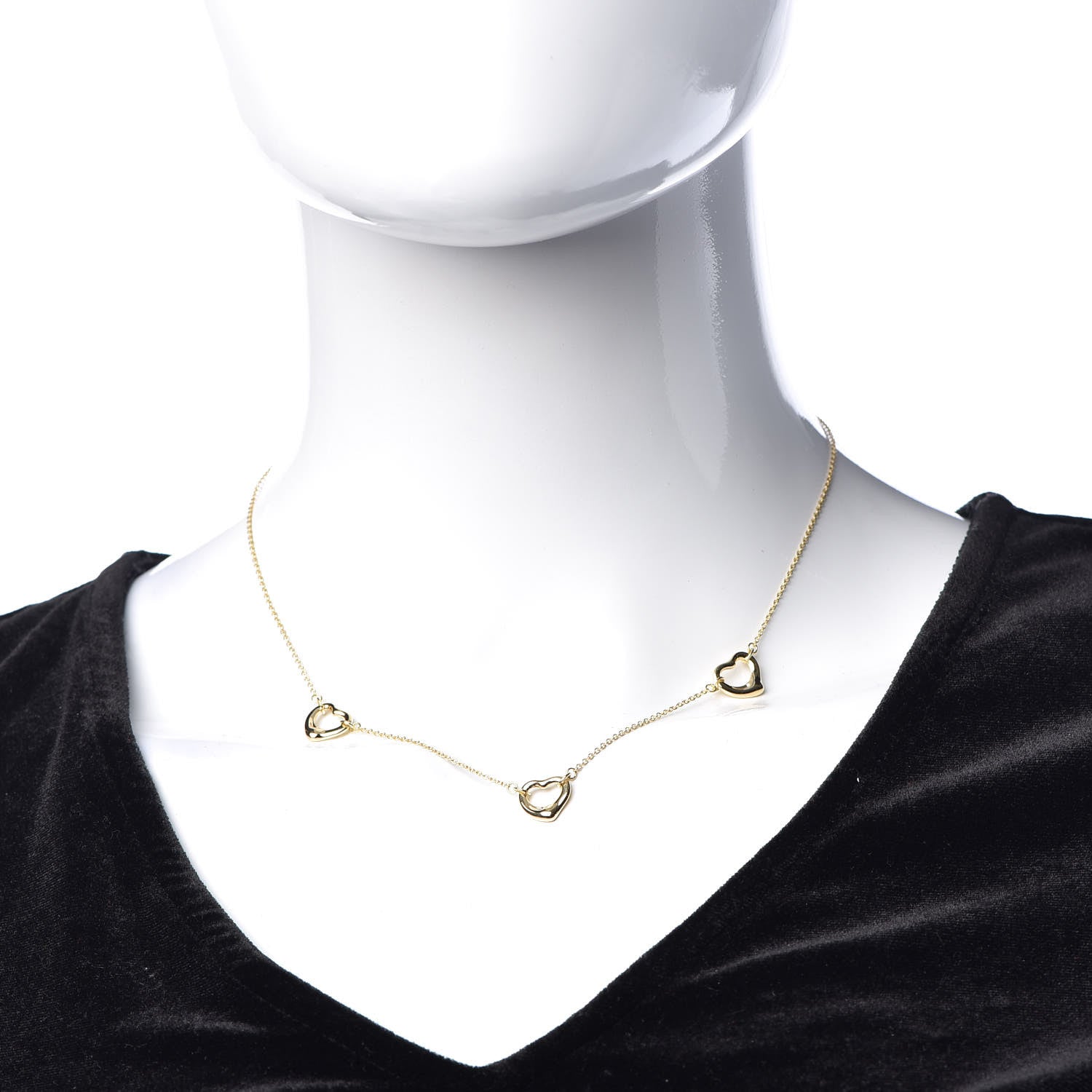 Tiffany 18K Yellow Gold Elsa Peretti 3 Open Heart Station Necklace 2 of 8