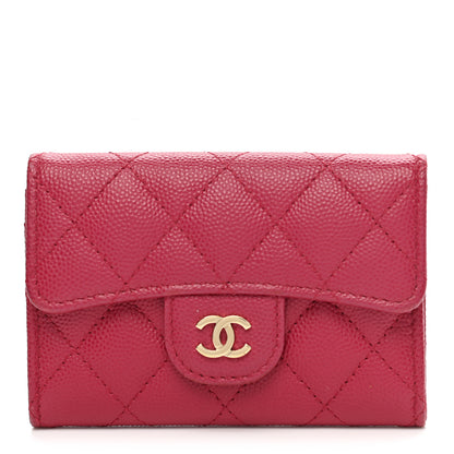 Chanel Caviar Quilted Flap Card Holder Wallet Dark Pink 1 of 9