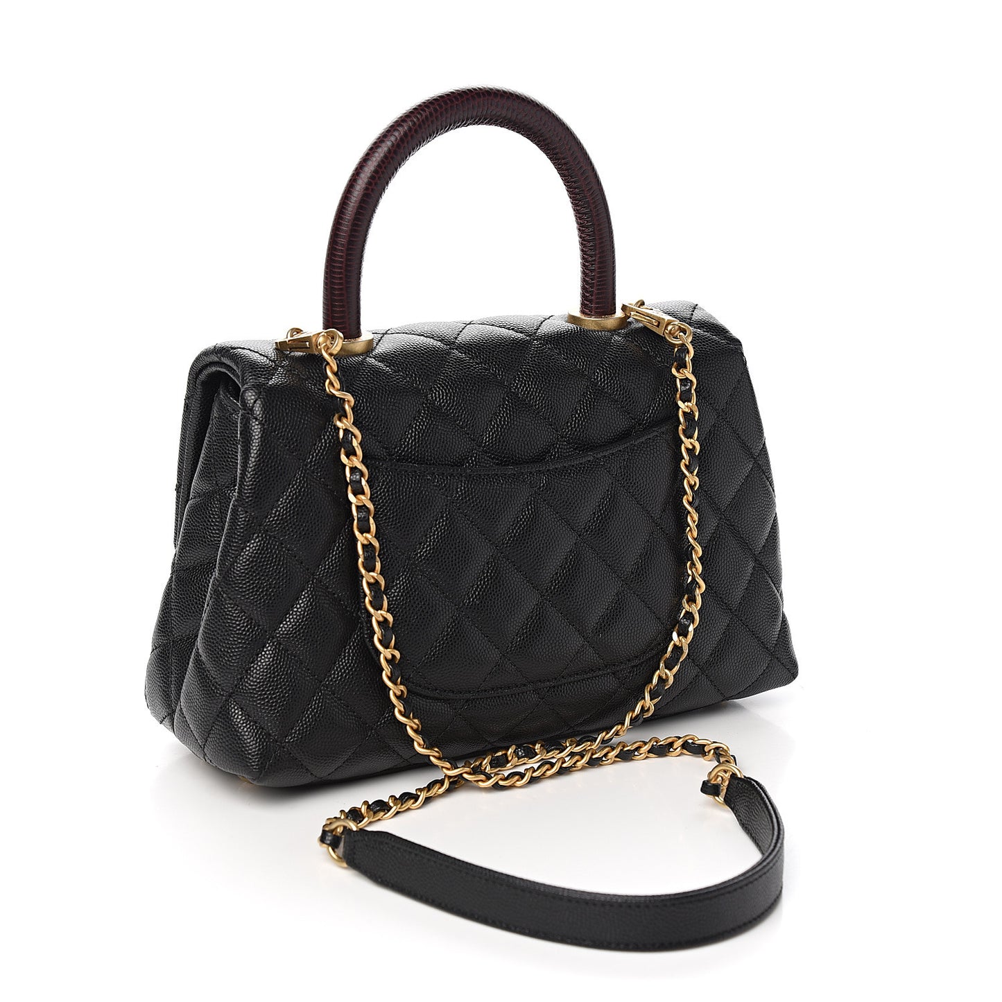 Caviar Lizard Embossed Quilted Mini Coco Handle Flap Black