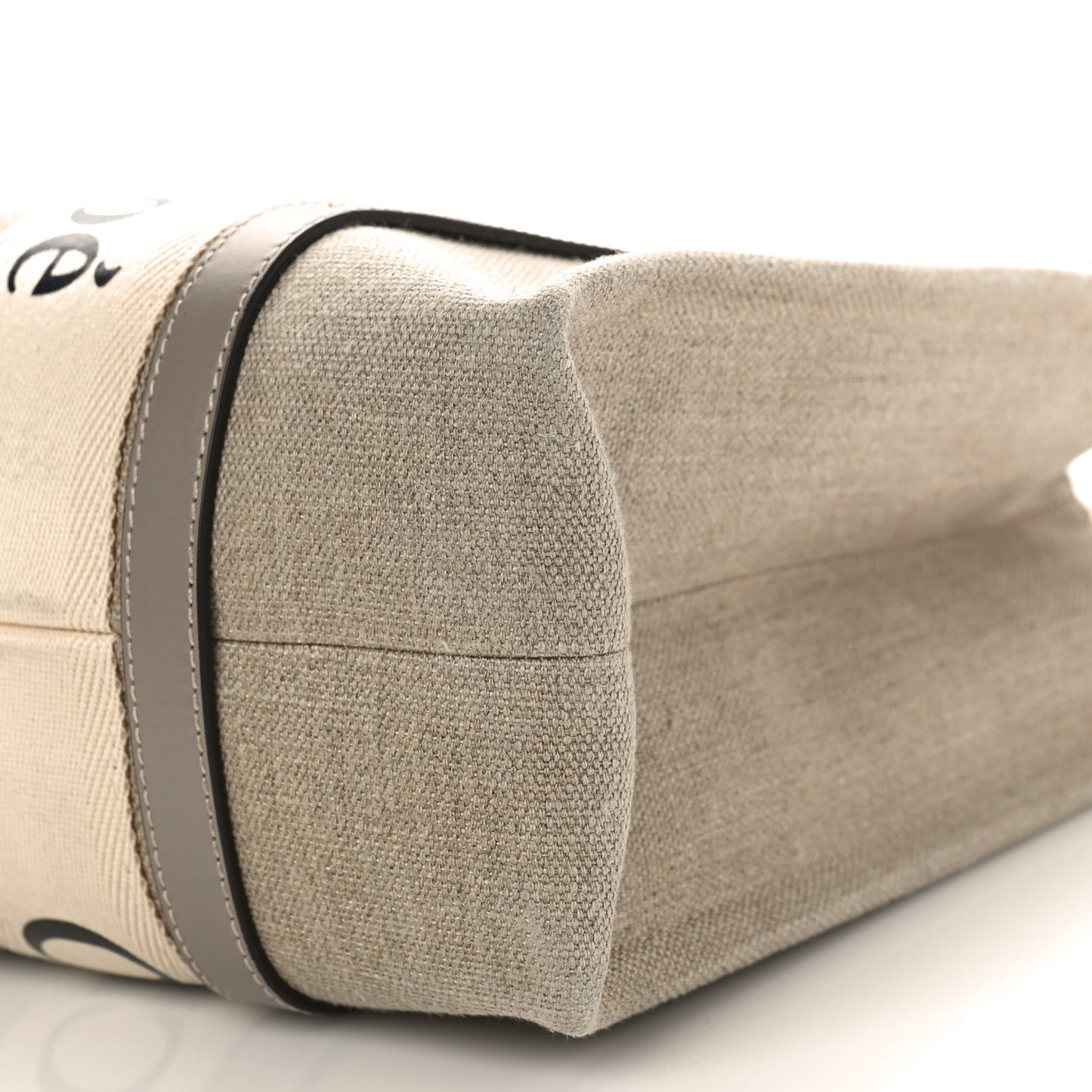 Linen Calfskin Medium Woody Ribbon Tote Grey