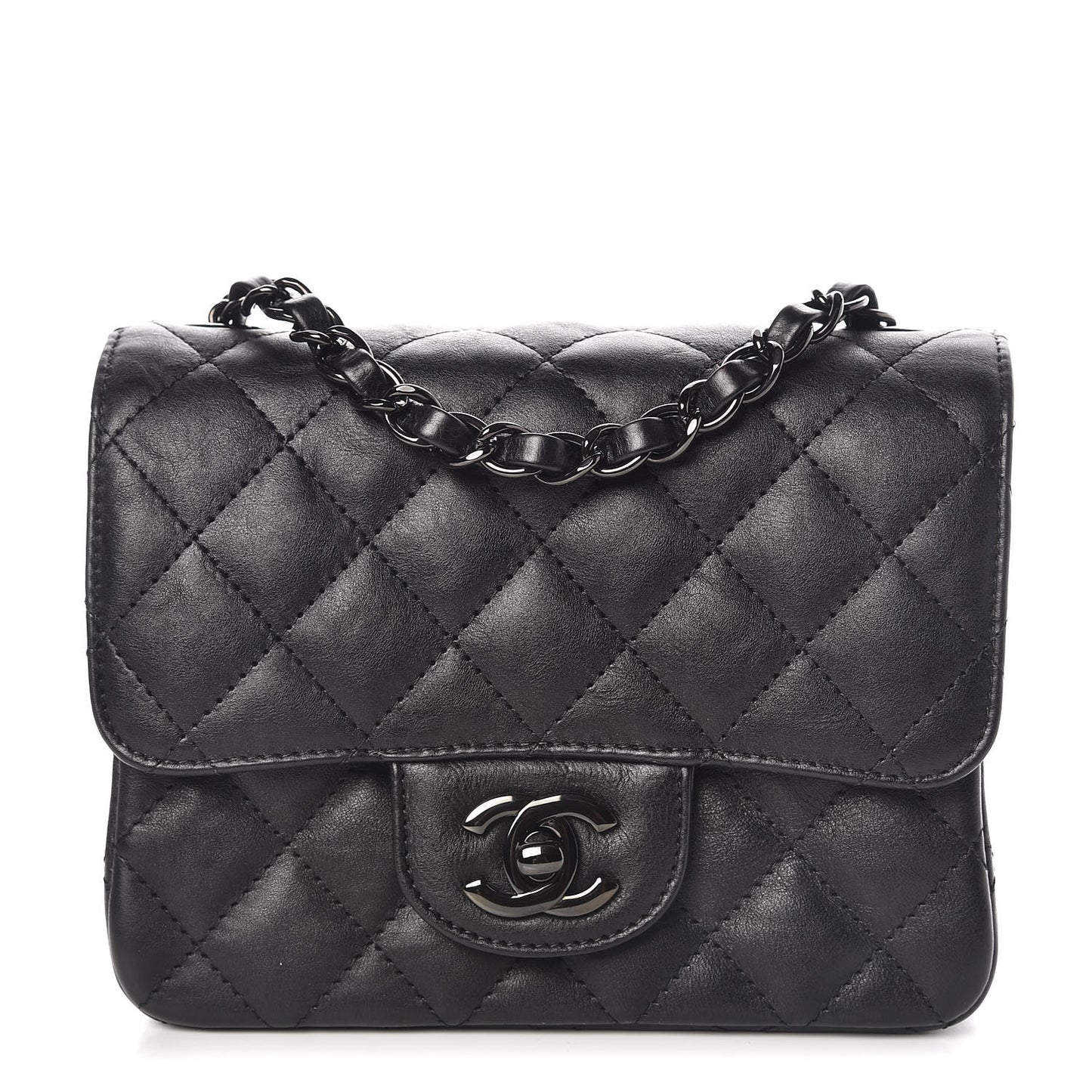 Crumpled Calfskin Quilted Mini Square Flap So Black