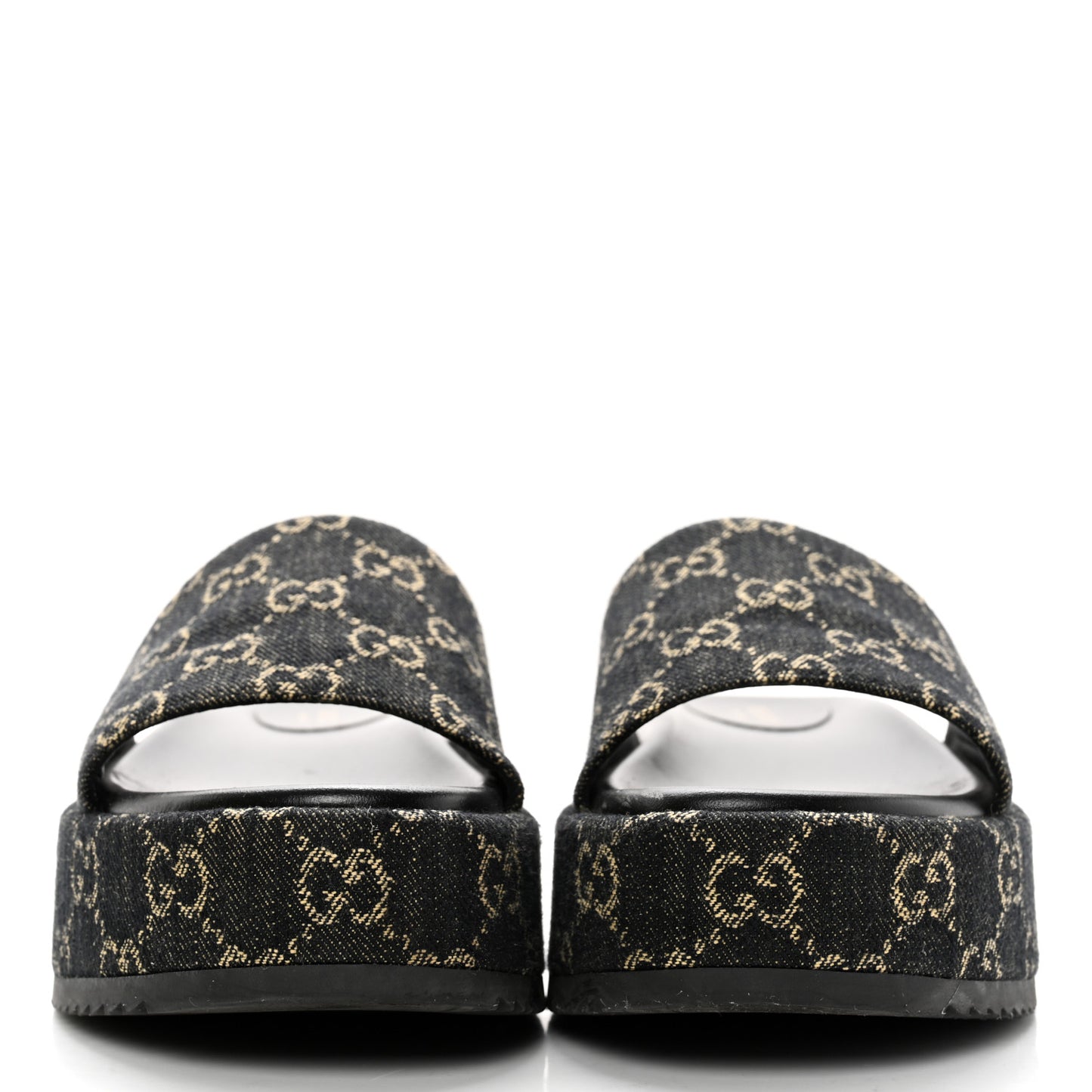 Jacquard Black Denim GG Monogram Angelina Platform 55mm Slide Sandals 38 Black Ivory