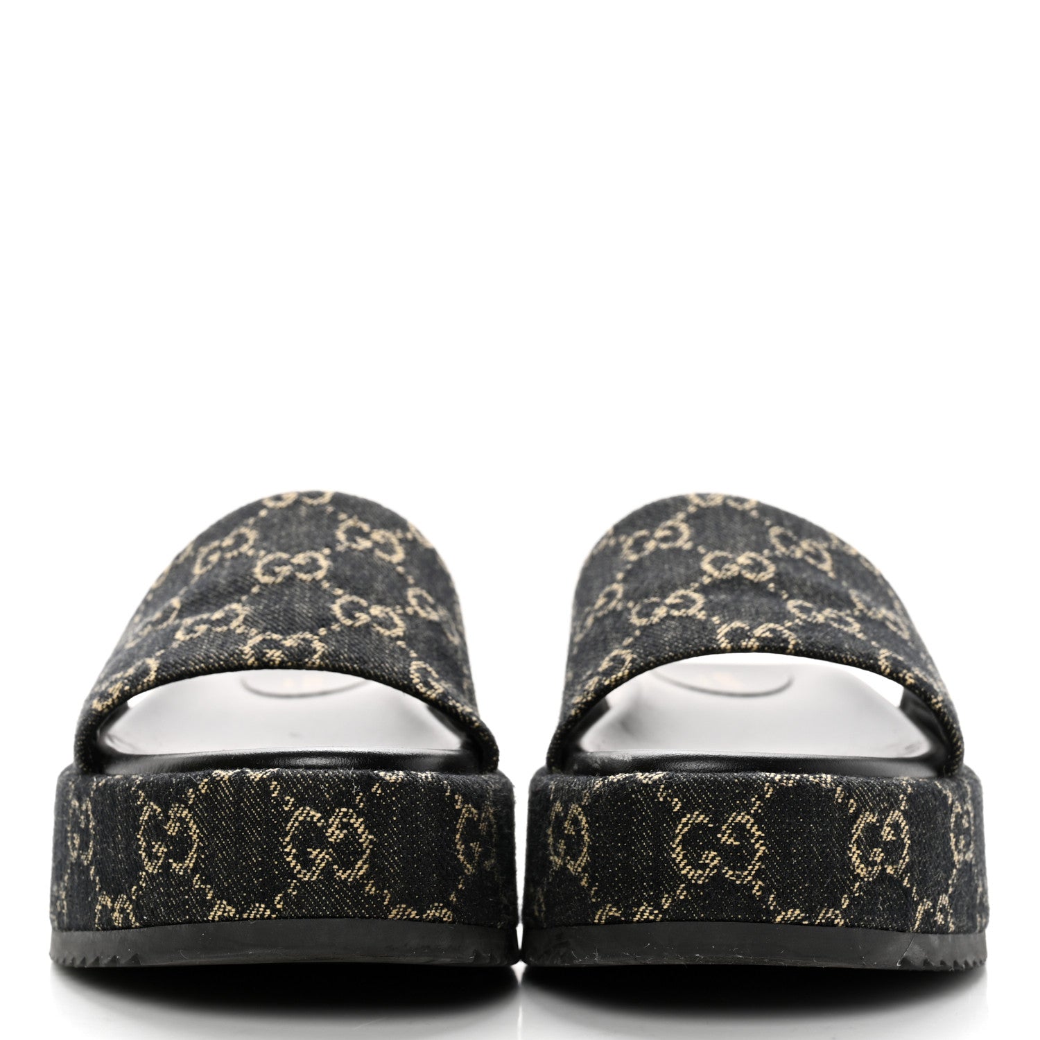 Gucci Jacquard Black Denim GG Monogram Angelina Platform 55mm Slide Sandals 38 Black Ivory 2 of 13