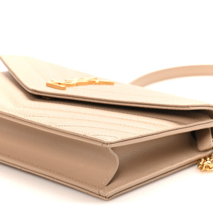 Saint Laurent Grain De Poudre Matelasse Chevron Monogram Envelope Chain Wallet Dark Beige 9 of 9