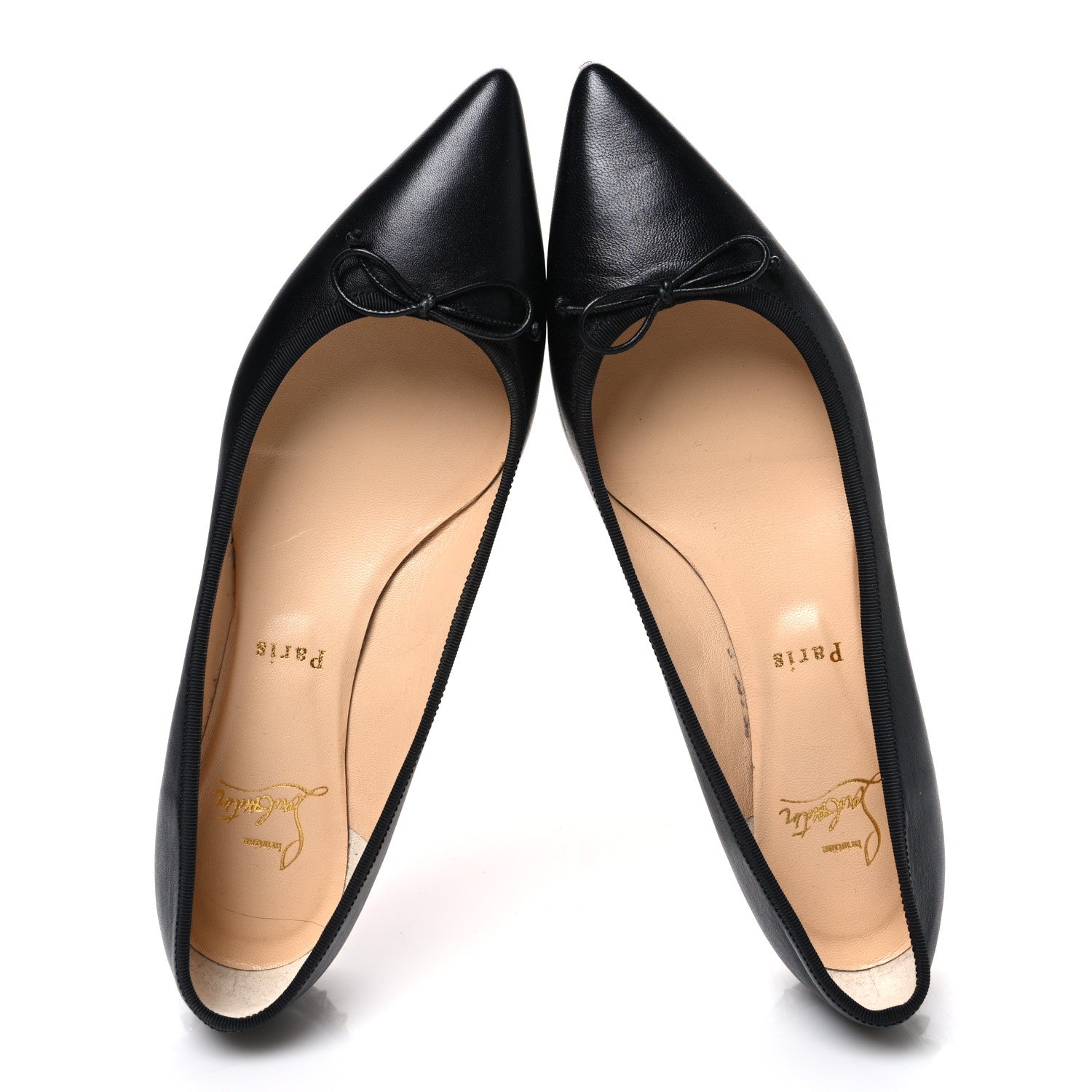 Christian Louboutin Calfskin Zarli Nappa Grosgrain Spiked Hall Flats 39 Black 2 of 10
