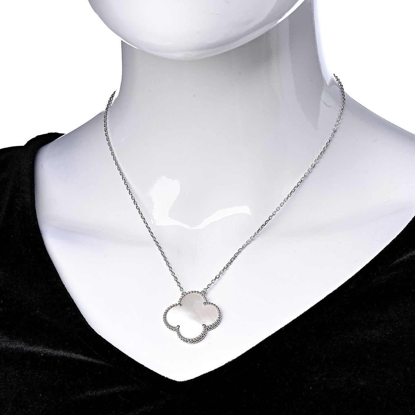 18K White Gold Mother of Pearl Magic Alhambra Pendant Necklace