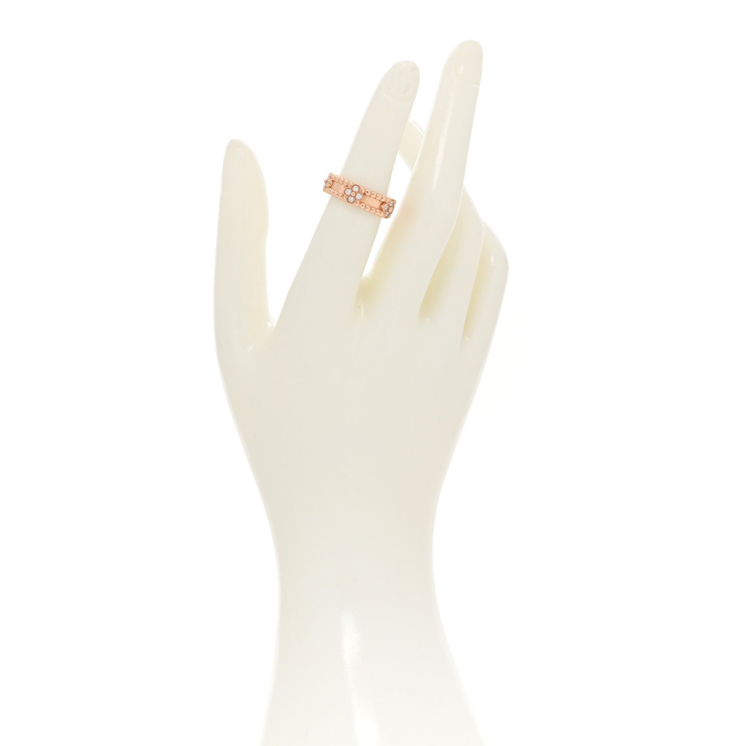 Van Cleef & Arpels 18K Rose Gold Diamond Sweet Perlee Clovers Ring 51 5.75 2 of 5