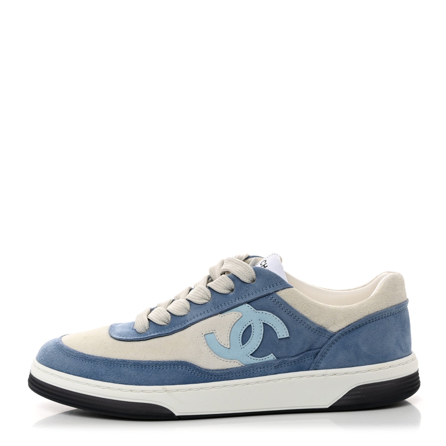 Chanel Suede Kidskin Womens CC Sneakers 40 White Blue 1 of 8