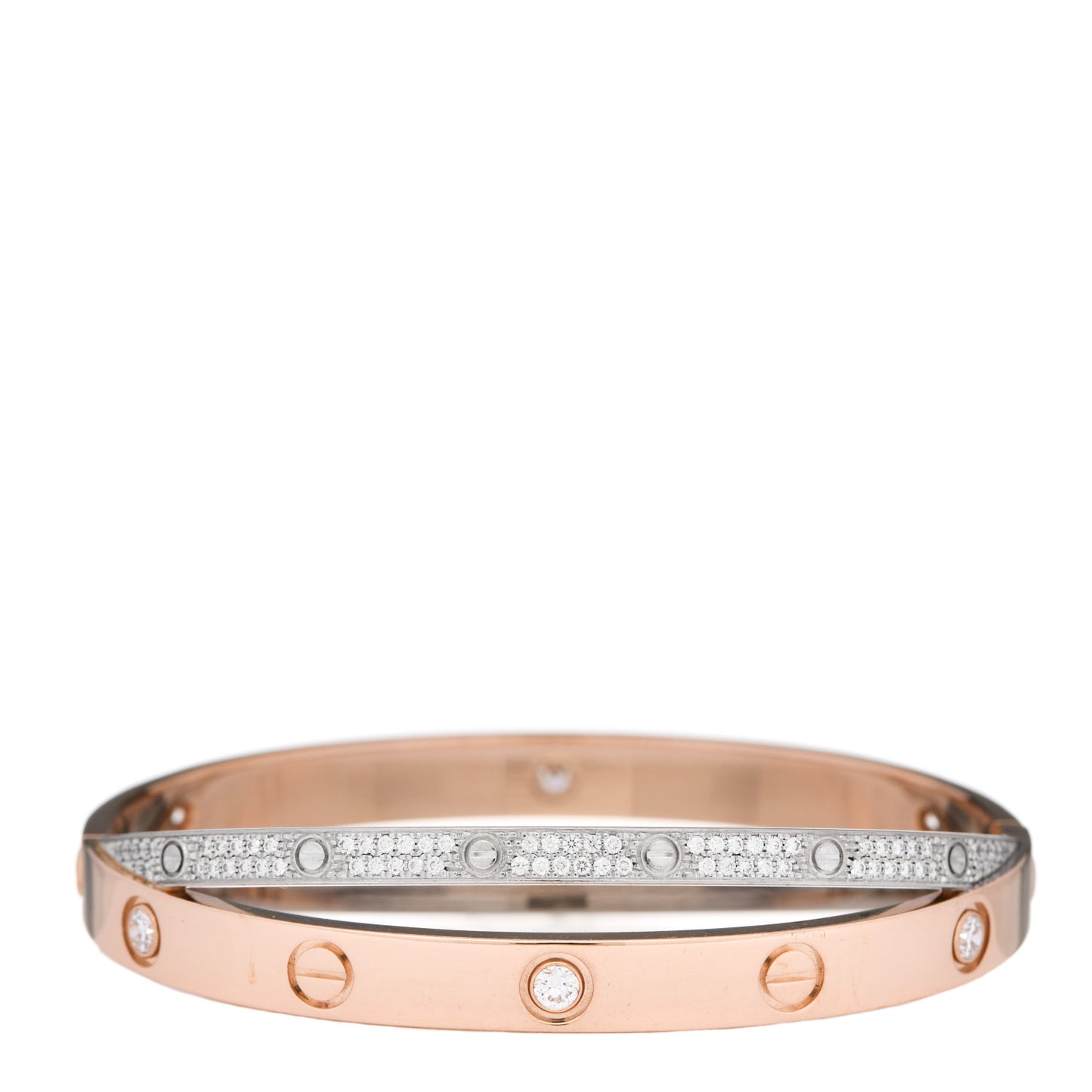 18K Pink White Gold Diamond Double LOVE Paved Bracelet 16