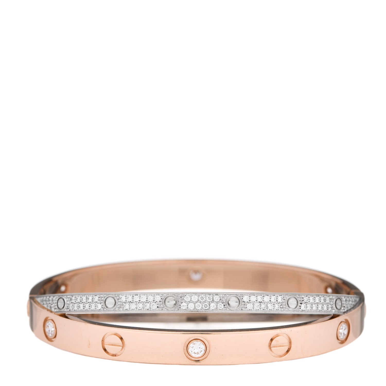 Cartier 18K Pink White Gold Diamond Double LOVE Paved Bracelet 16 2 of 5