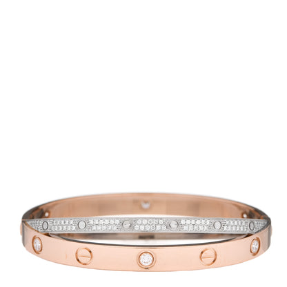 Cartier 18K Pink White Gold Diamond Double LOVE Paved Bracelet 16 2 of 5